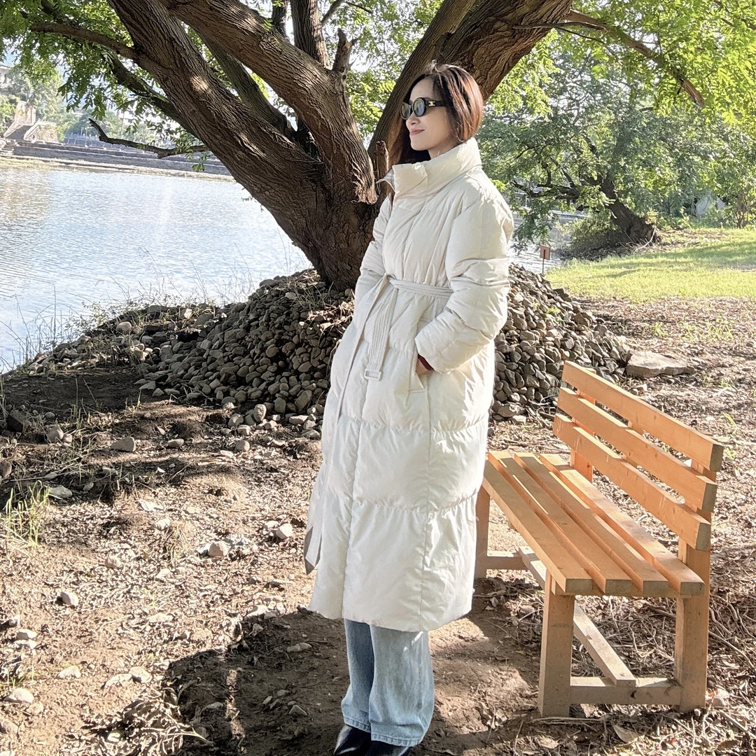 【丽姐女装】320g加‘泡芙’中长羽绒服 90白鸭绒轻盈保暖外套W0861