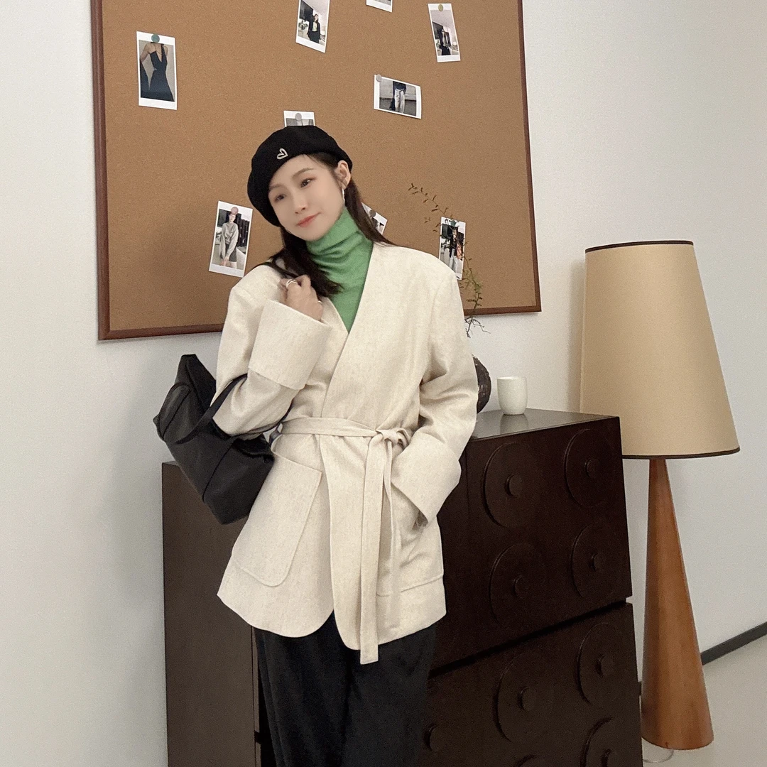 【丽姐女装】丽姐心头爱  极简风天丝亚麻V领温柔西装外套W0829