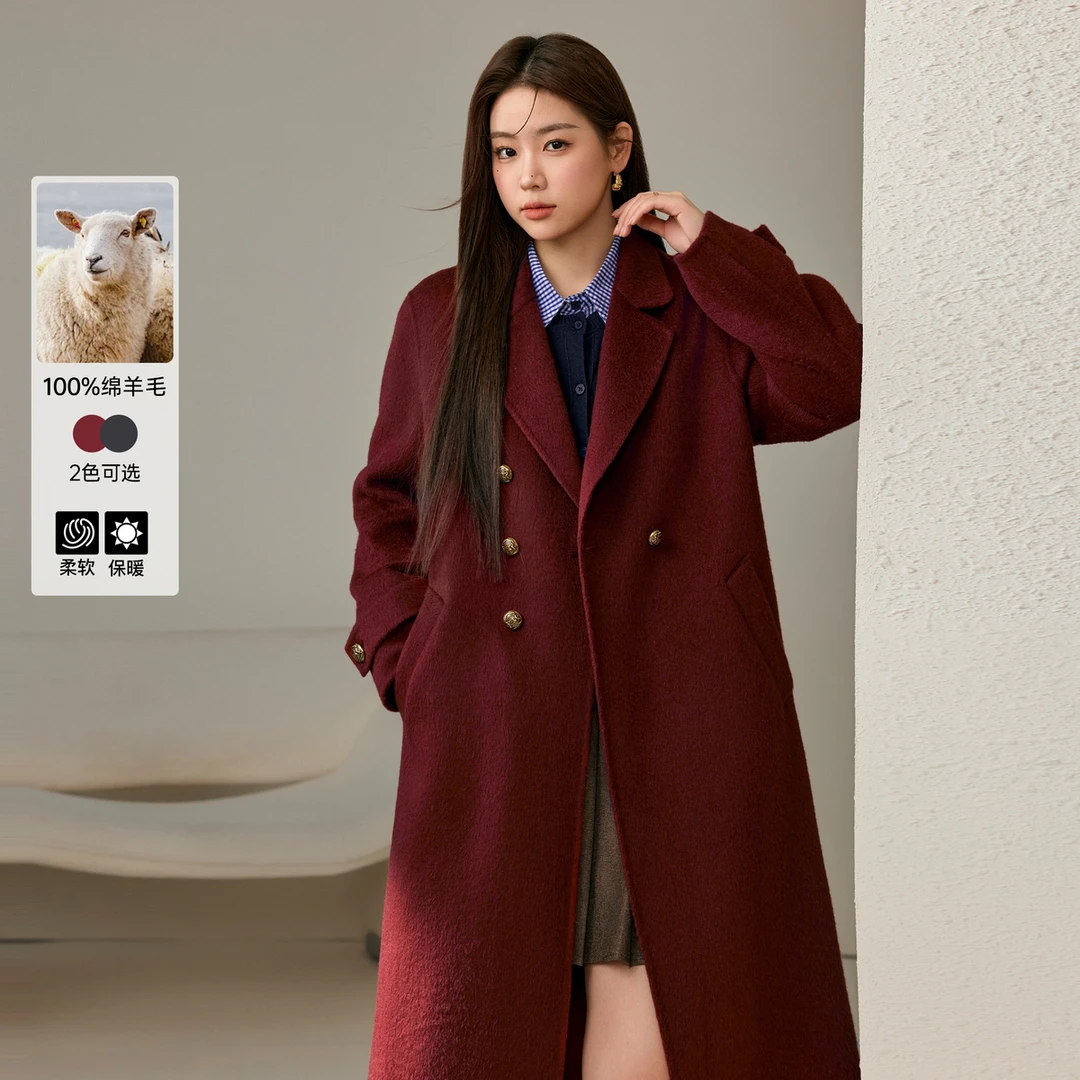 【赫本风初剪绵羊毛双面呢大衣】纤莉秀Y大码女装胖MM呢外套QJ2781