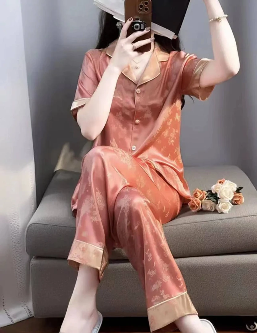 （闭月羞花）新中式国风春夏家具服睡衣套装古典提花可外穿套装微瑕