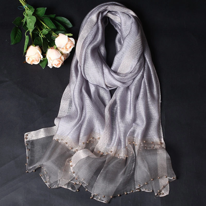 春夏新款 灰色 微瑕 纯色钉珠 百搭围巾 时尚披肩 送礼长巾微瑕