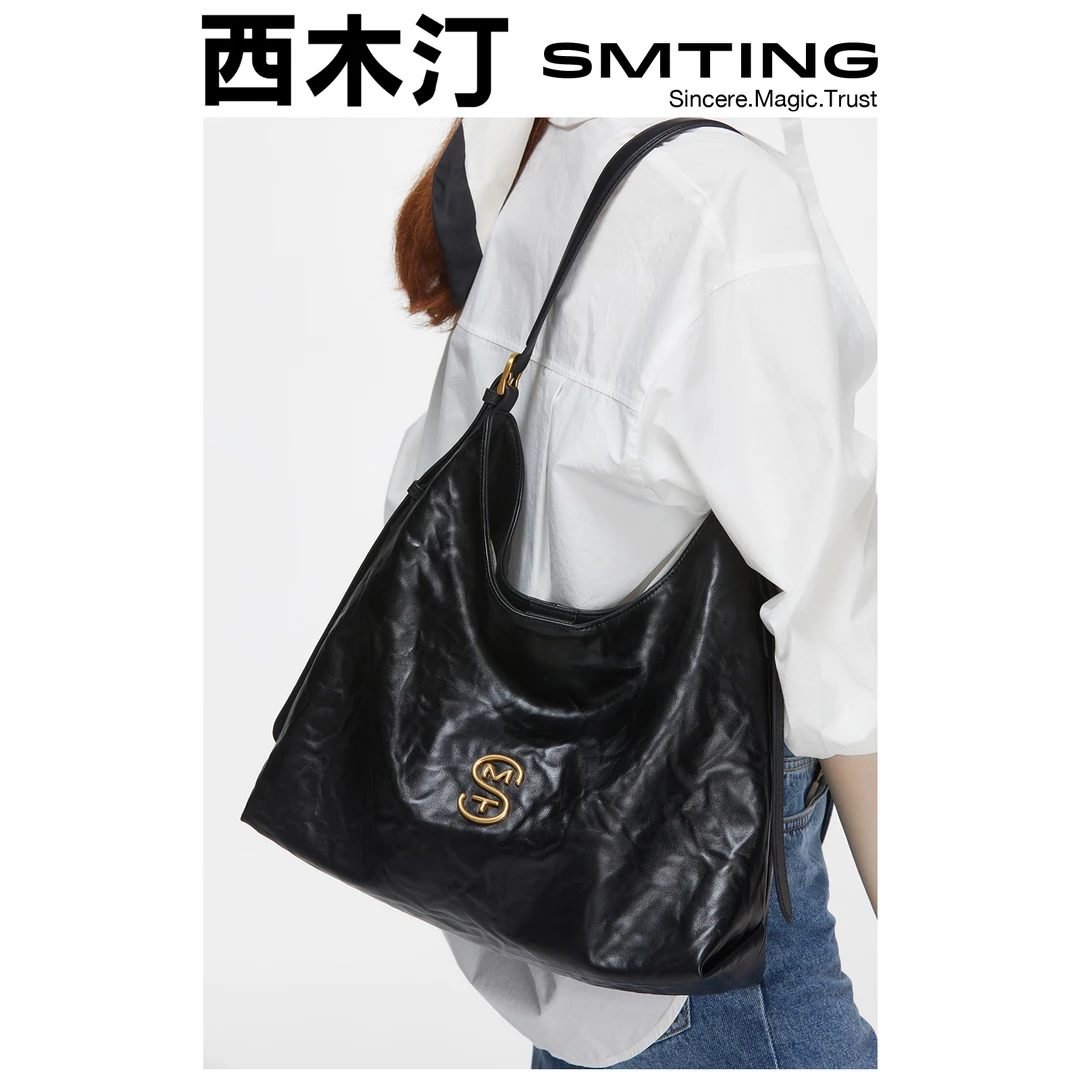 【西木汀】自由狂想 牛皮托特包女大容量通勤包小众单肩斜挎包时尚