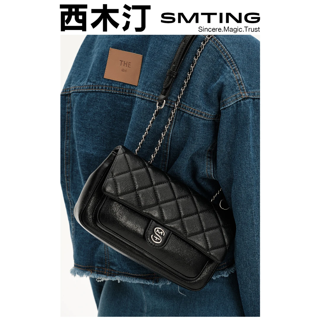 【西木汀】蔷薇伊人 牛皮腋下包女2024新款高级感小众黑色链条包