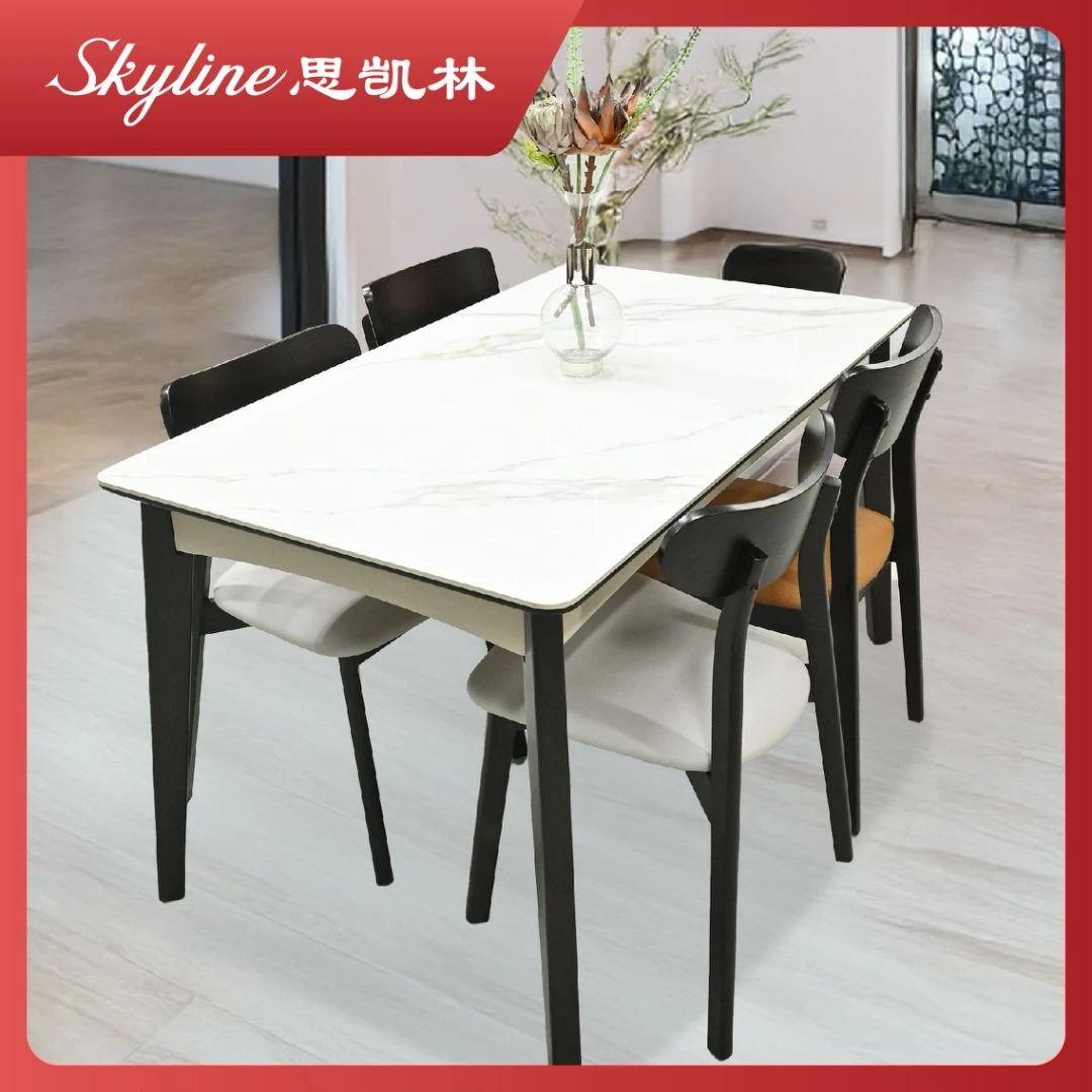 思凯林亮光岩板餐桌现代简约进口黑色实木方长型餐厅轻奢家用
