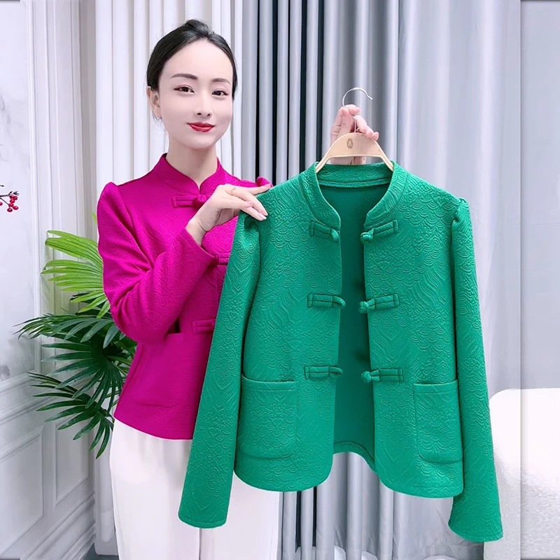 2882国风小外套提花泡泡棉民族风上衣显瘦显腿长优雅唐装盘扣袄子