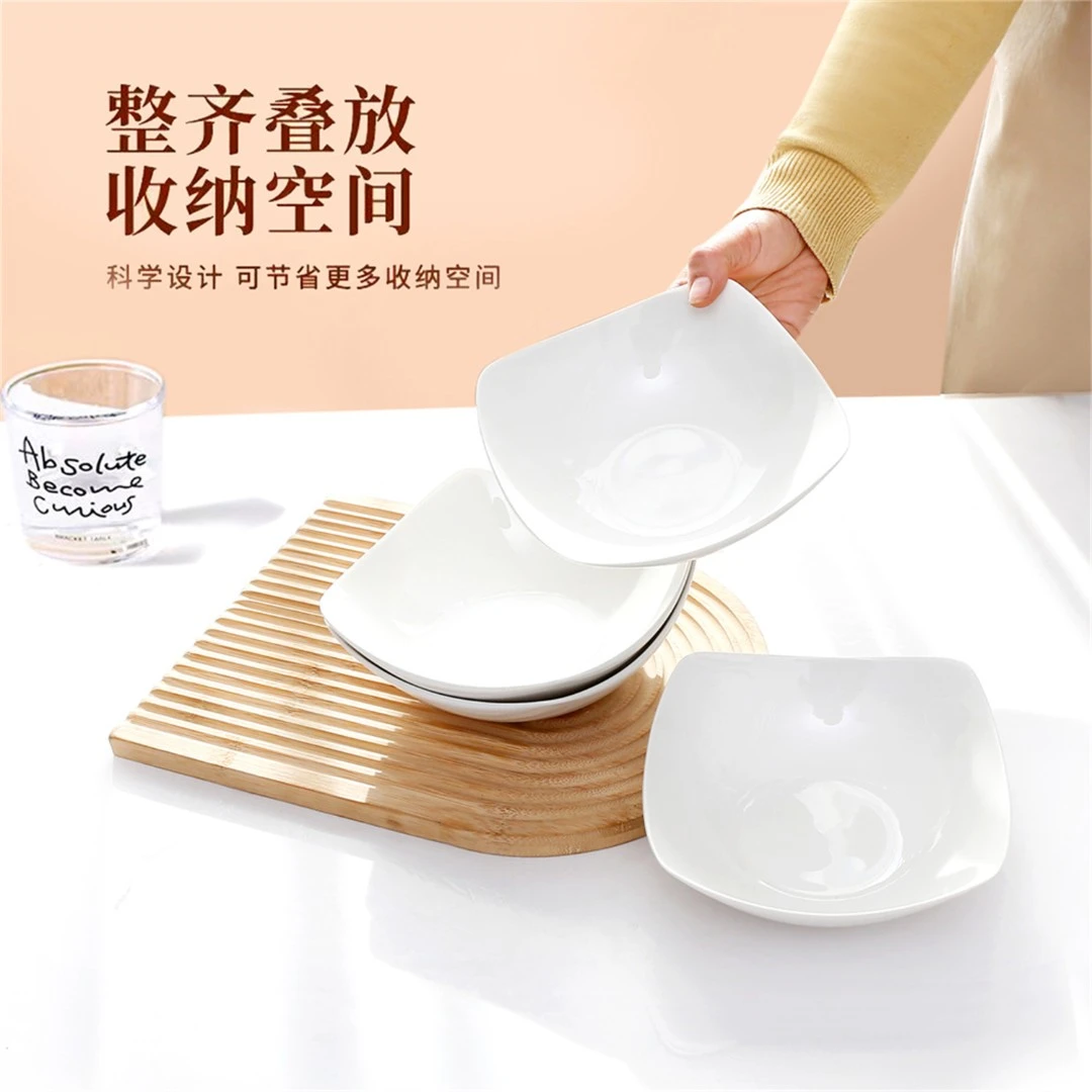 【精选好瓷】4只装8英寸奶油小众北欧四角碗韩餐翘角碗水果沙拉碗