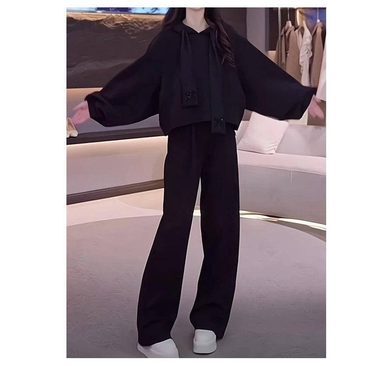 韩版气质休闲运动套装女装2025秋季新款时尚连帽烫钻字母卫衣长裤