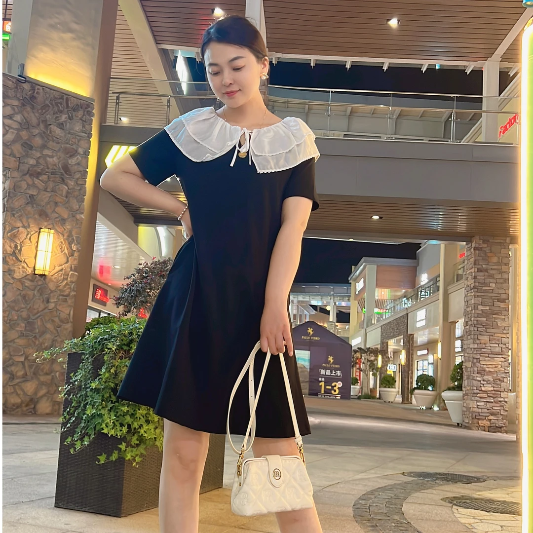 【QINXUAN】设计师款系列女装纯色百搭短款气质时尚显瘦连衣裙