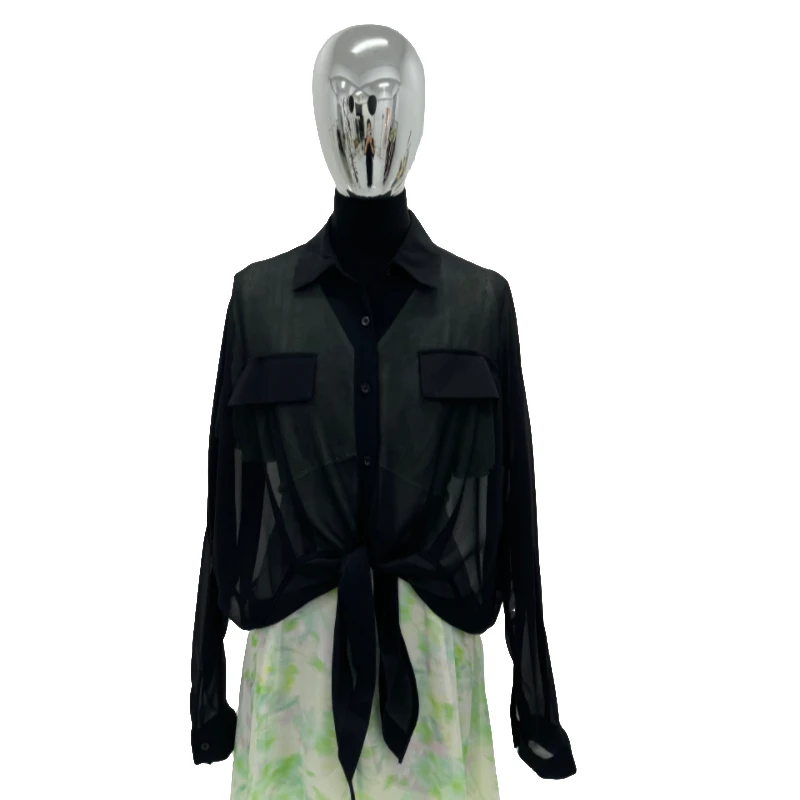 【QINXUAN】设计师款小众高端轻奢百搭气质女士夏季纯色桑蚕丝衬衫