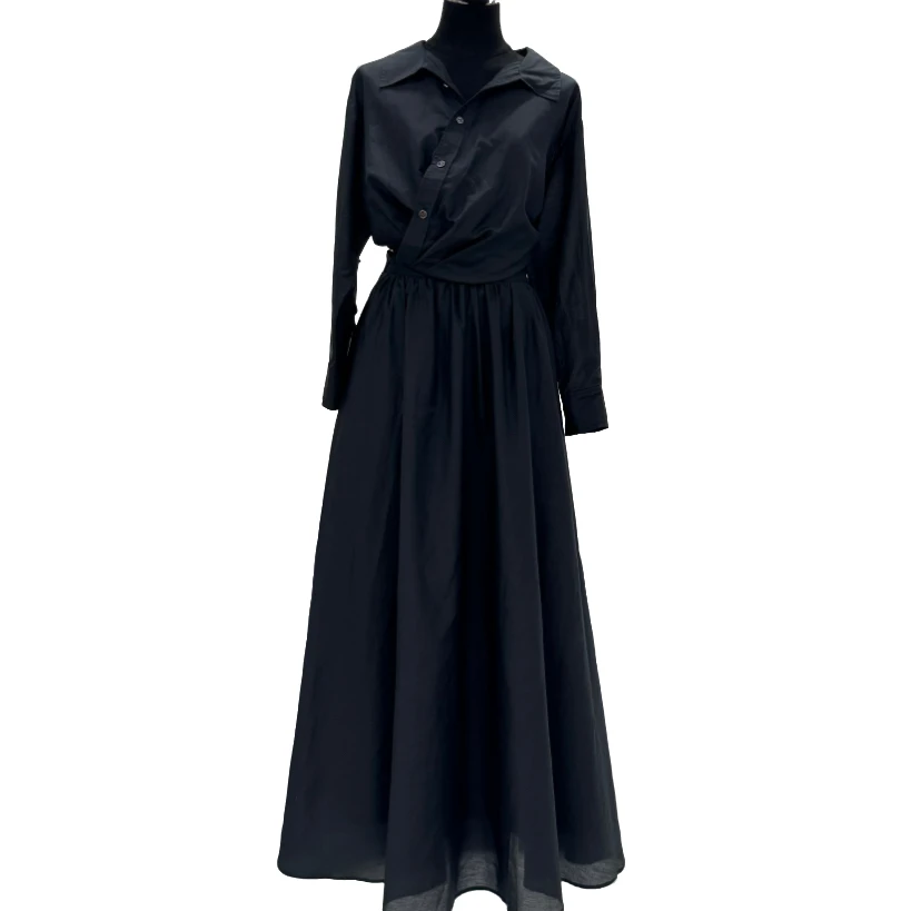 【QINXUAN】设计师款新款小众设计不规则长袖纯色松紧腰两件套套装