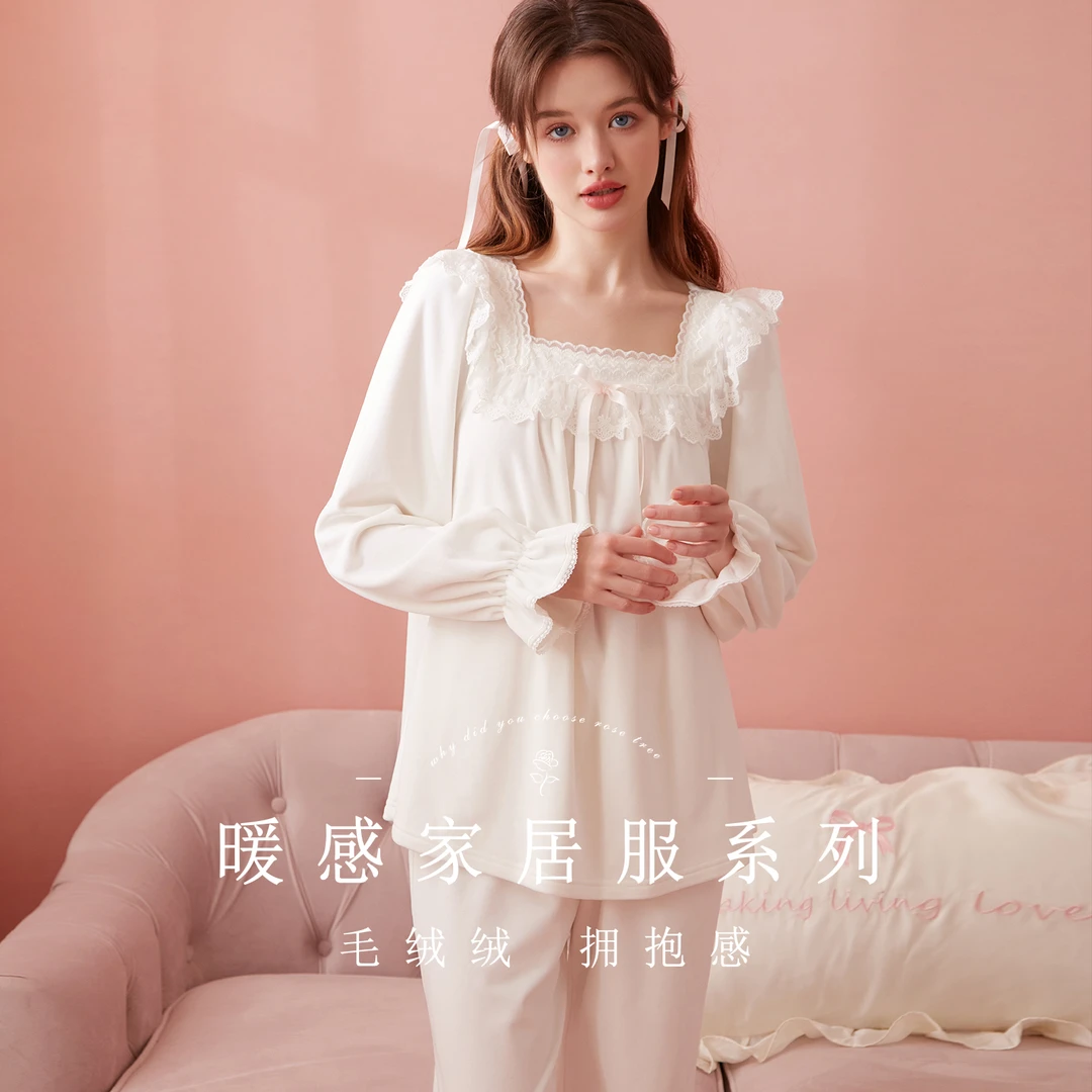 RoseTree珊瑚绒睡衣女款秋冬季可爱薄绒家居服甜美公主风睡衣套装