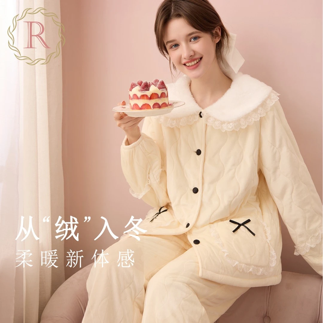 RoseTree珊瑚绒睡衣女秋冬款可爱日系少女加绒加厚家居服套装冬天