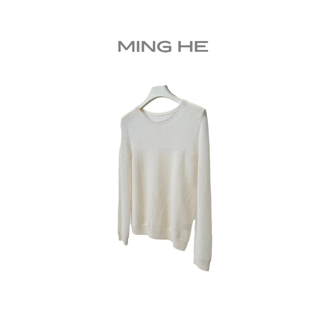 【亏本清仓no退no换】圆领微宽松阿拉善100山羊绒打底衫女 AN3540