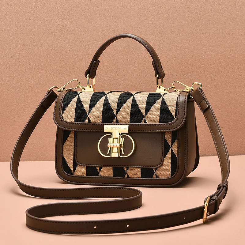 新款2024时尚百搭潮拼接手提包潮流单肩斜挎包