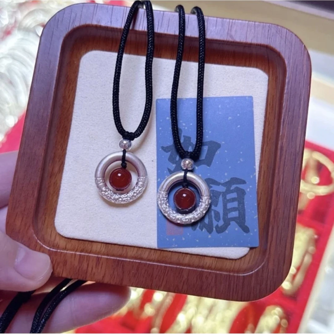 吊坠足银 999相思豆祥云时尚平安扣情侣项链纯手工编织民族送女友