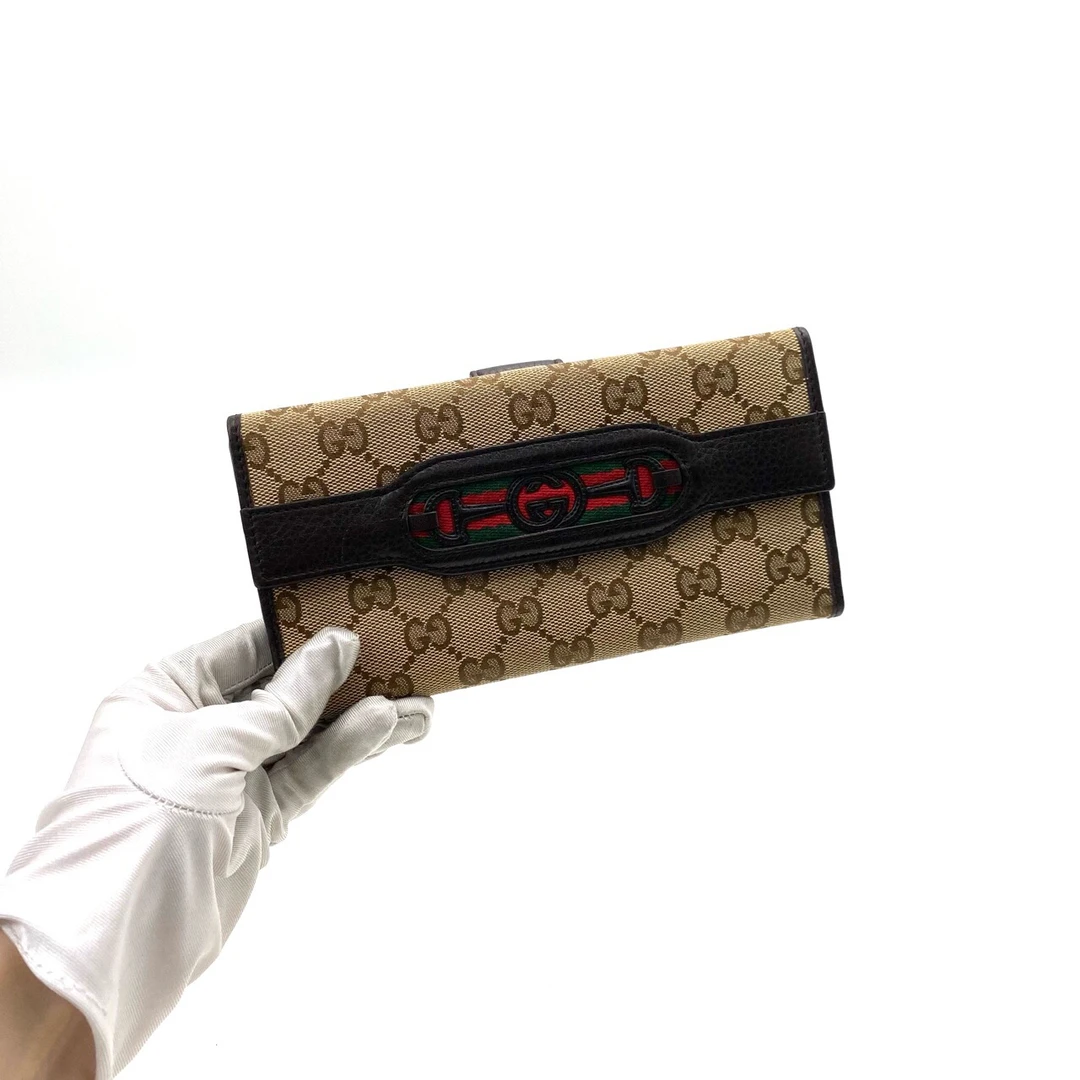 99新 GUCCI/古驰 经典老花对折钱包 尺寸19/10