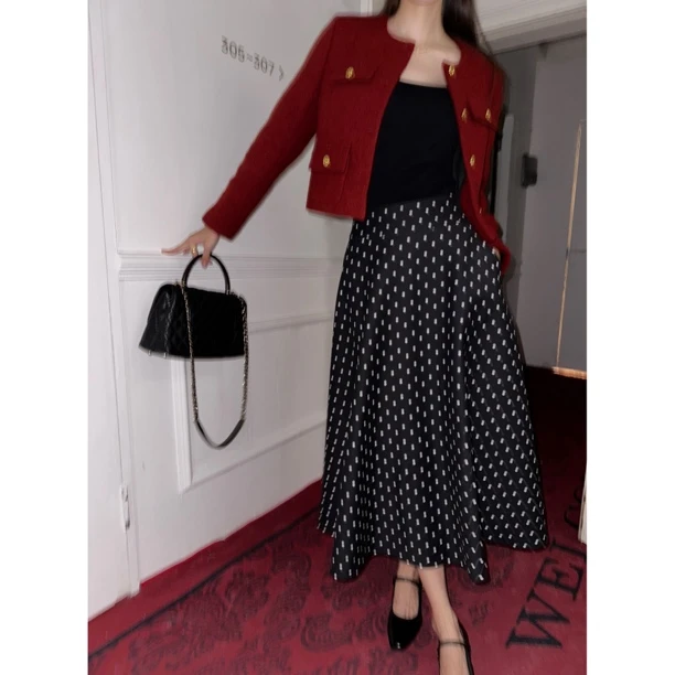 RHRN法式赫本波点伞裙
