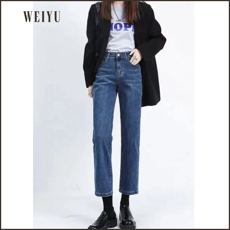 牛仔裤女直筒2023年新款春秋季高腰显瘦烟管裤九分法棍裤子py