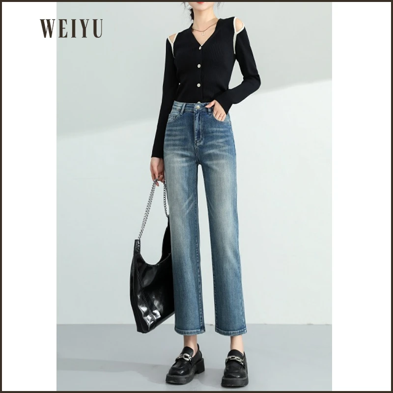 【柴碧云专属】烟管裤直筒牛仔裤女宽松早秋2023年新款高腰九分显瘦