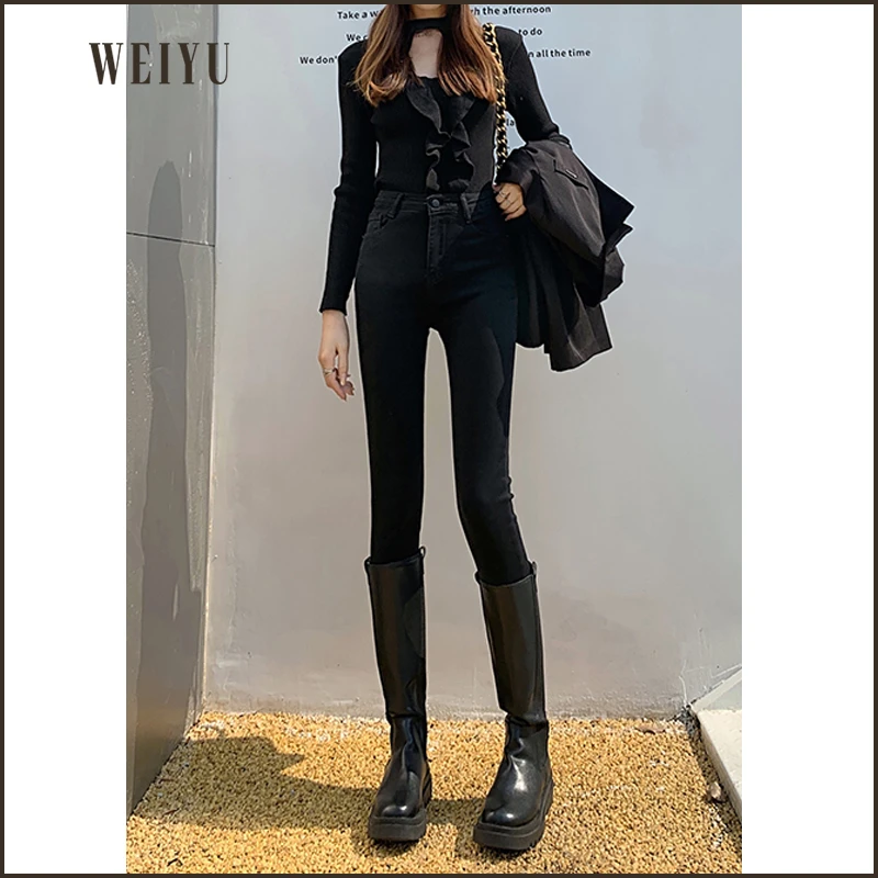 未羽黑色牛仔裤女2022年新款高腰弹力紧身显瘦小脚铅笔6676