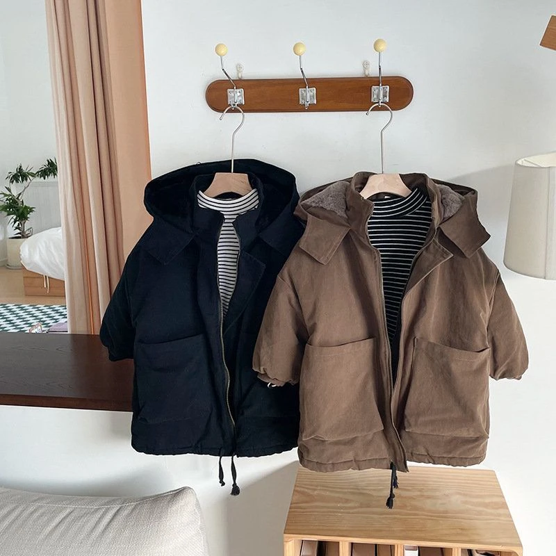 男童加绒保暖棉衣冬装仿兔毛派克棉服男女童韩版一件过冬