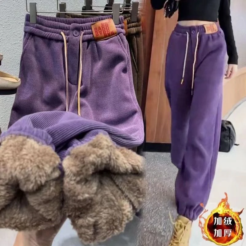 女童加绒加厚运动裤中大童秋冬保暖宽松休闲一体