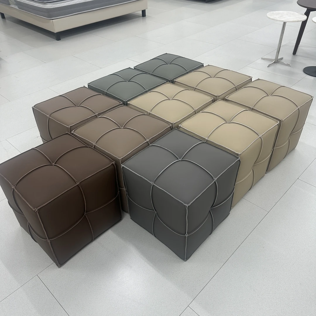 长风小魔方凳｜真皮小方墩 化妆凳 换鞋墩 休闲凳T-710格子小脚踏