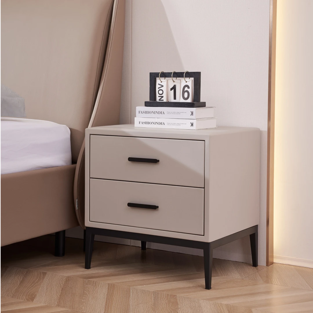 长风T-9011床头柜｜实木皮艺床头柜 家用现代简约抽屉式储物床头柜