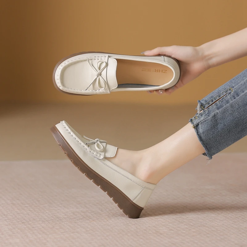 ZHR则则 女厚底豆豆鞋英伦风小皮鞋2024年新季新款乐福鞋女鞋