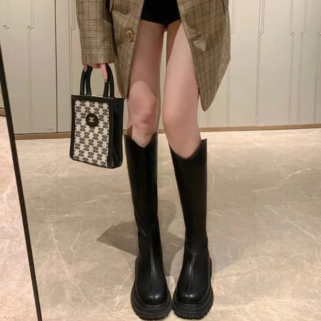 ZHR则则V型显瘦长筒靴女2024新款不过膝长靴高筒靴CG75