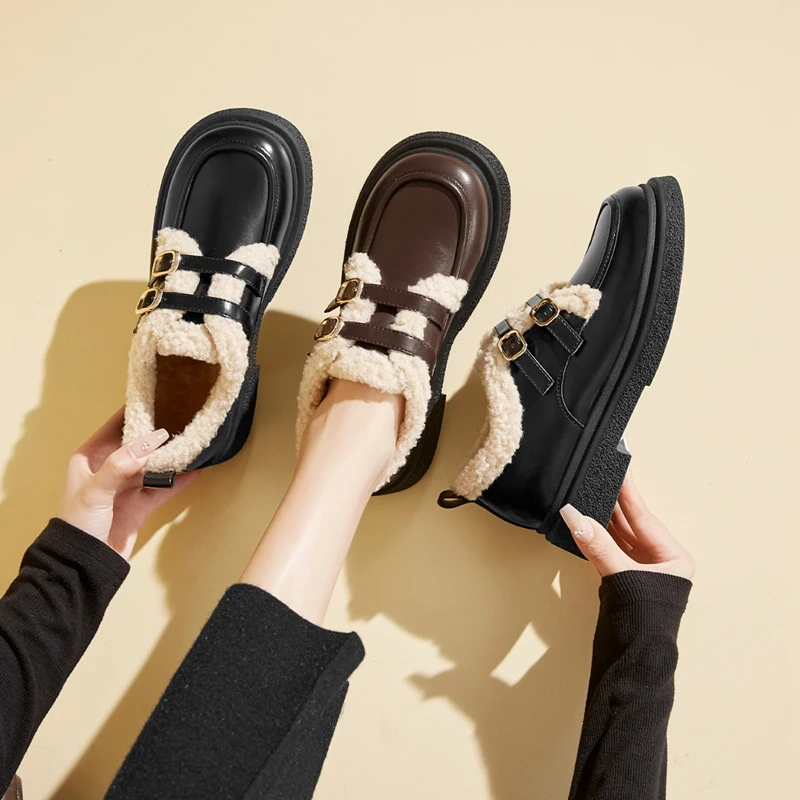 【李金铭推荐】ZHR则则加绒厚底英伦单鞋时尚百搭圆头保暖女鞋CG61B