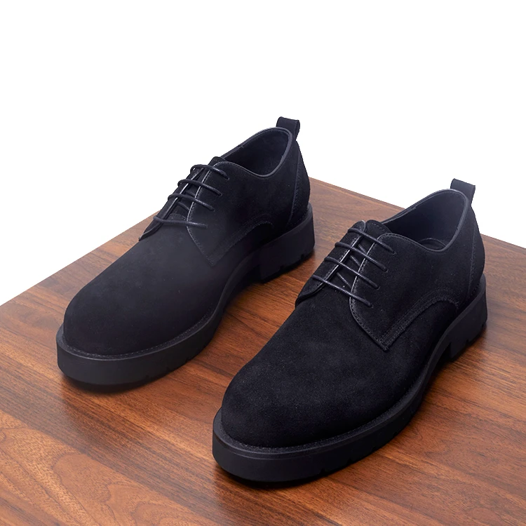 2025英伦圆头磨砂皮鞋男反绒皮百搭商务休闲厚底系带真皮透气男鞋