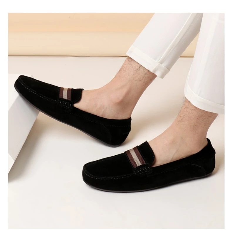 磨砂皮豆豆鞋男款真皮软底时尚舒适懒人鞋开车鞋休闲一脚蹬男鞋子