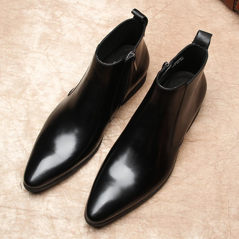 马丁靴男真皮时尚百搭切尔西短靴英伦风商务休闲尖头高帮皮鞋2025