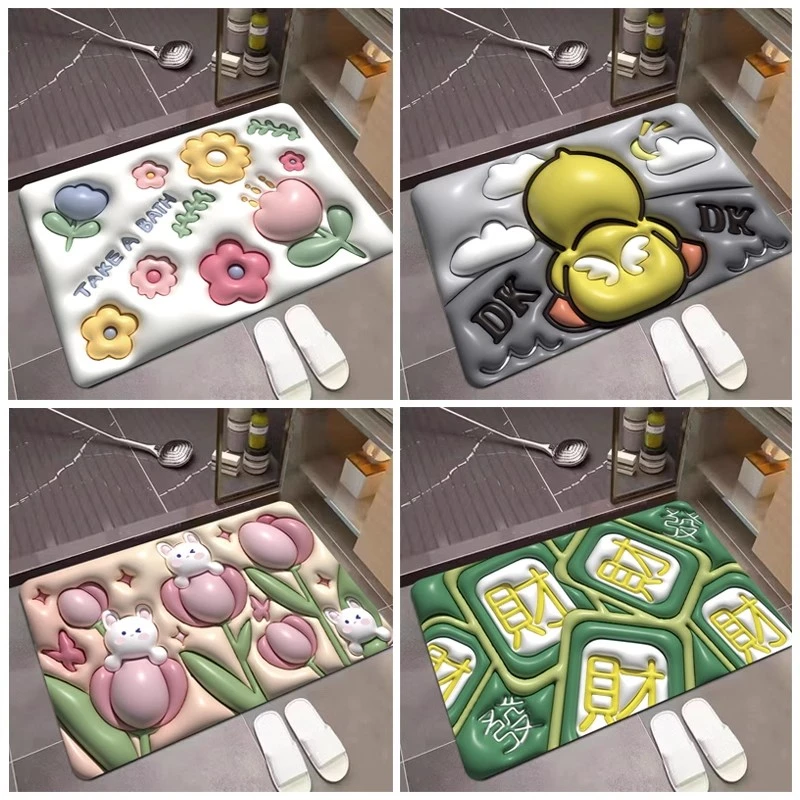 【新疆包邮哥】3d立体膨胀硅藻泥速干软地垫水晶绒卫生间吸水防滑垫