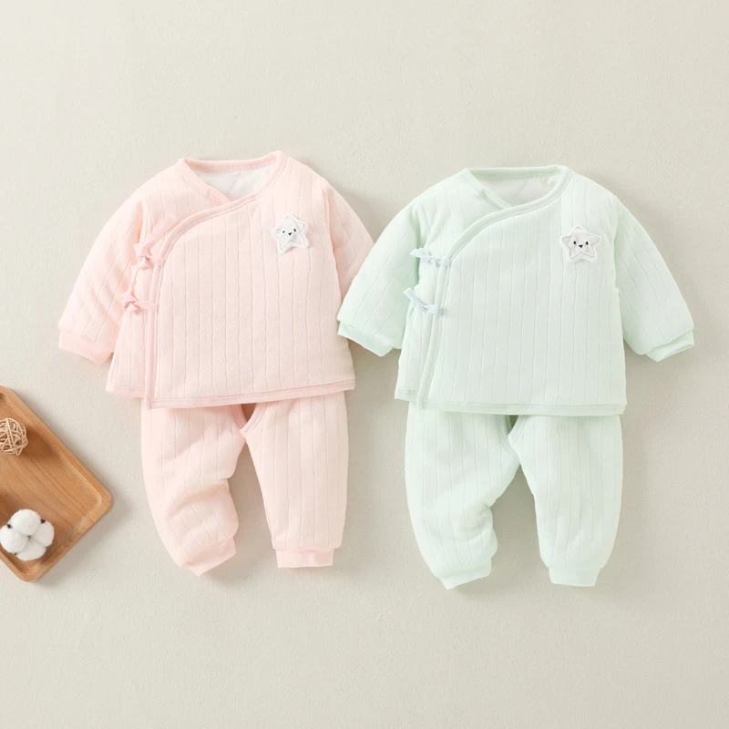 新生婴儿衣服春秋薄棉保暖夹棉分体棉袄0初生3月宝宝棉衣套装外套