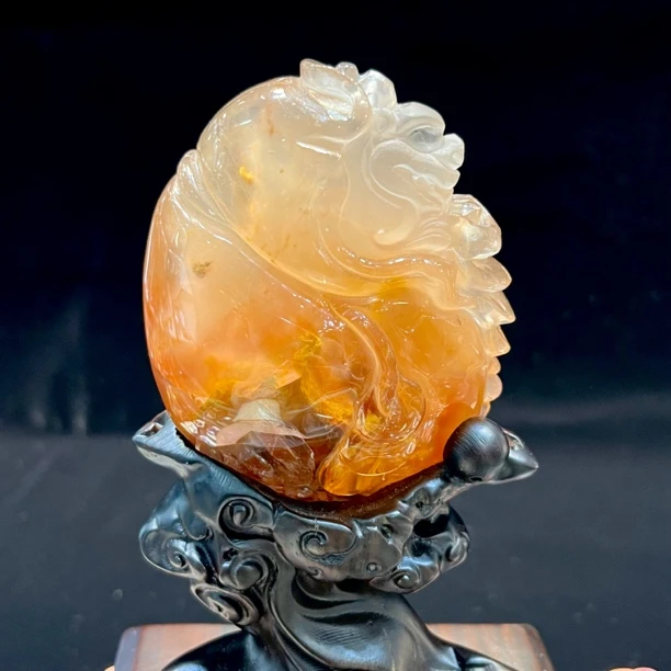 天然水晶红兔毛摆件福寿摆件