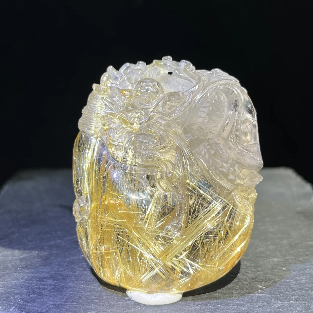 天然水晶钛晶龙牌吊坠精雕男士龙头