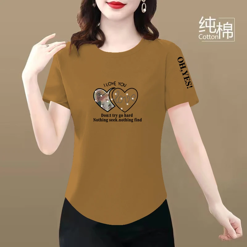 100%纯棉t恤女夏短袖新款韩版洋气时尚宽松百搭上衣不规则体恤衫