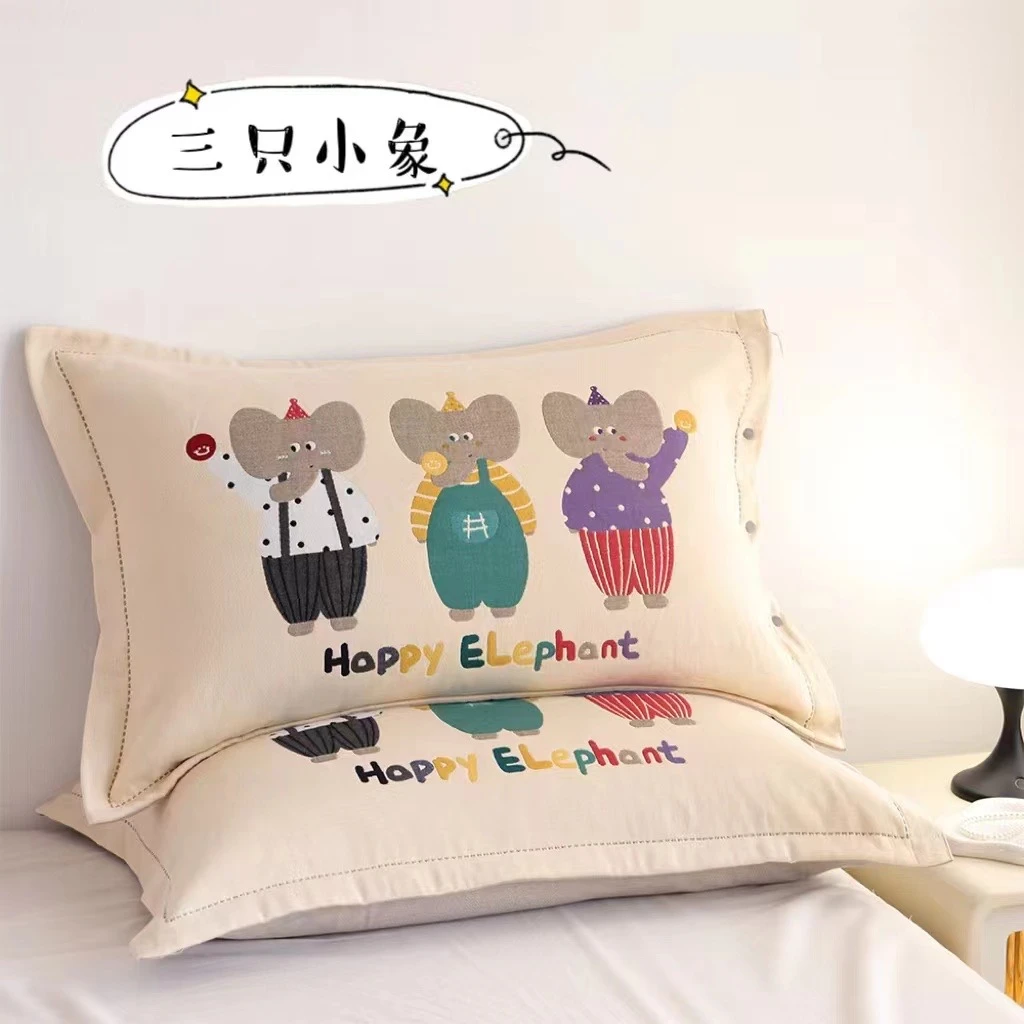 安哥【纱布枕套】纯棉纱布卡通儿童亲肤四季通用枕套一对装 NL