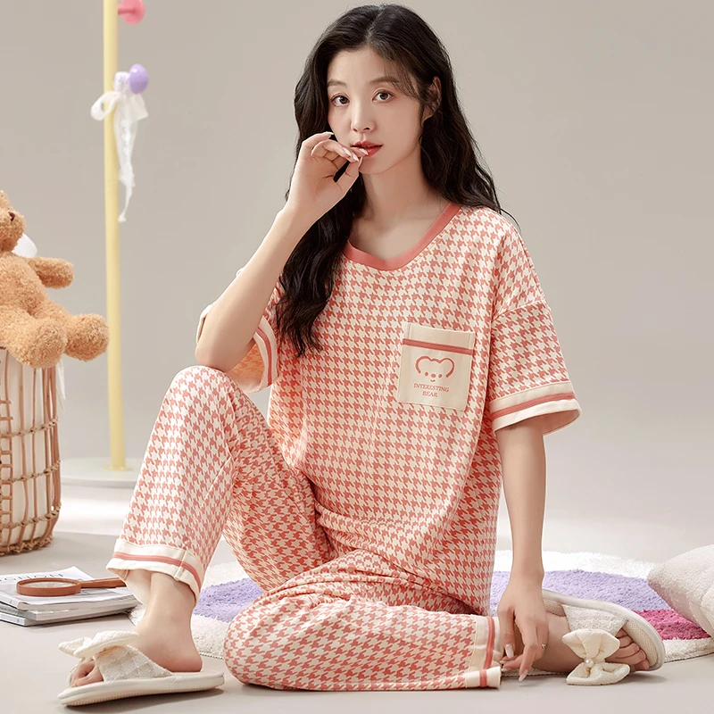 2024新款睡衣女夏短袖长裤薄款卡通夏季可外宽松大码穿家居服套装