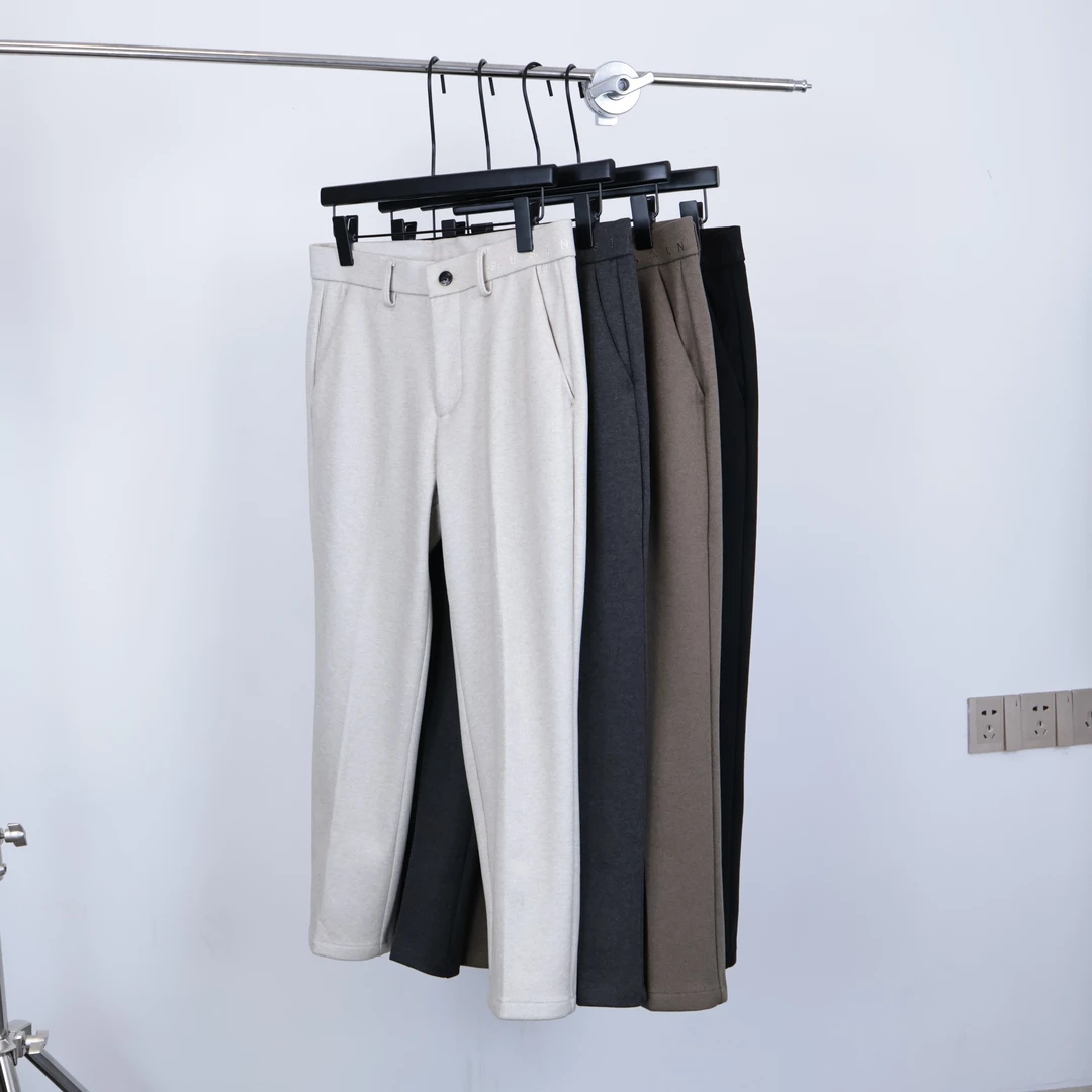 男士加薄绒小直筒九分裤秋冬厚款保暖商务百搭休闲裤潮流纯色西裤