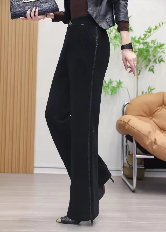 阔腿裤时尚休闲百搭黑色喇叭裤长裤显瘦妈妈装微喇秋冬气质加绒