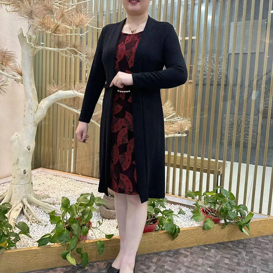 8609妈妈装春秋装连衣裙新款扇子花遮肚显瘦洋气质女装连衣裙裙子