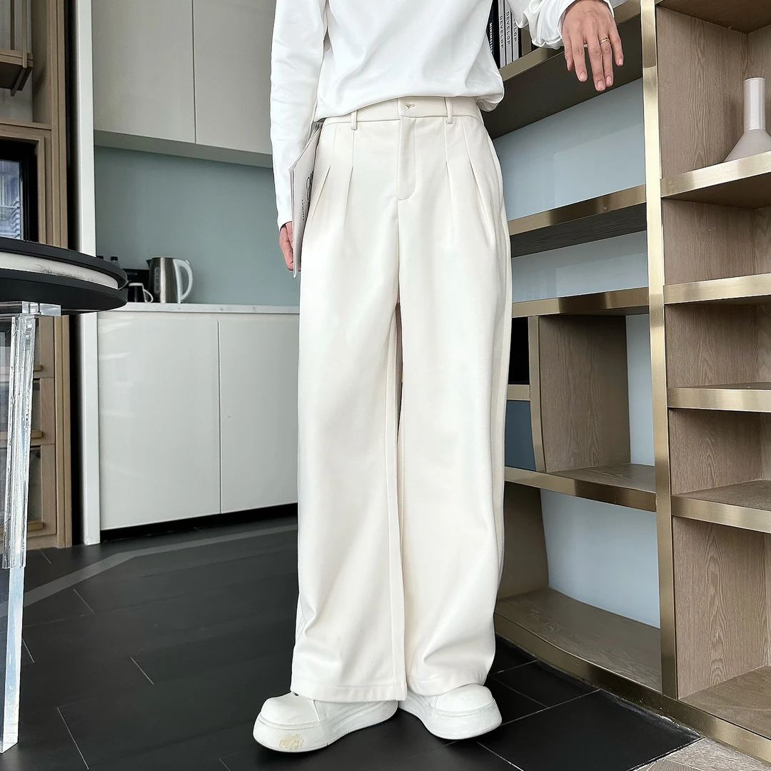 秋冬韩版毛呢休闲西装裤直筒宽松坠感复古高级垂感长裤男加厚