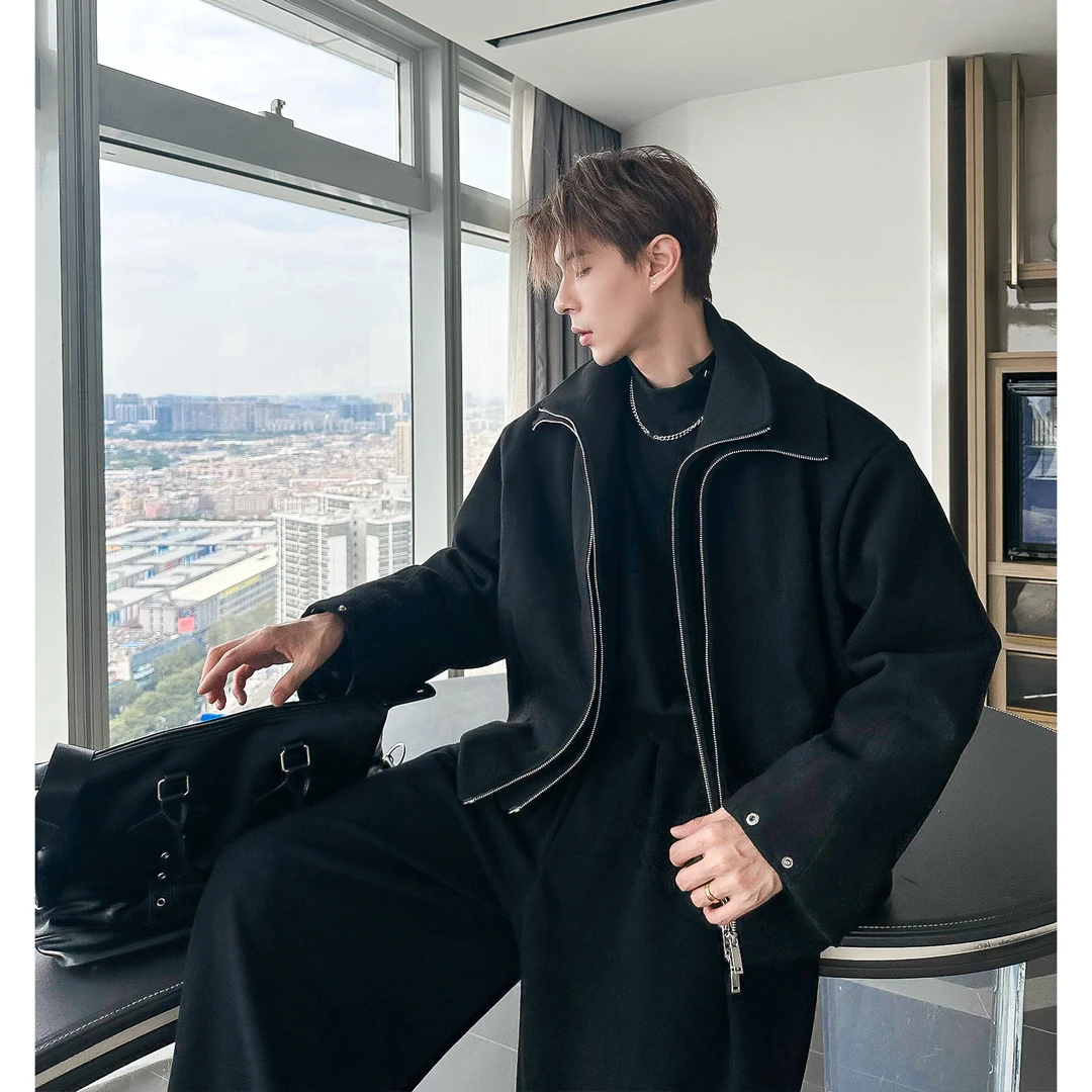 CGSYJ冬季呢子夹克韩系假两件高级感毛呢外套男cleanfit短款