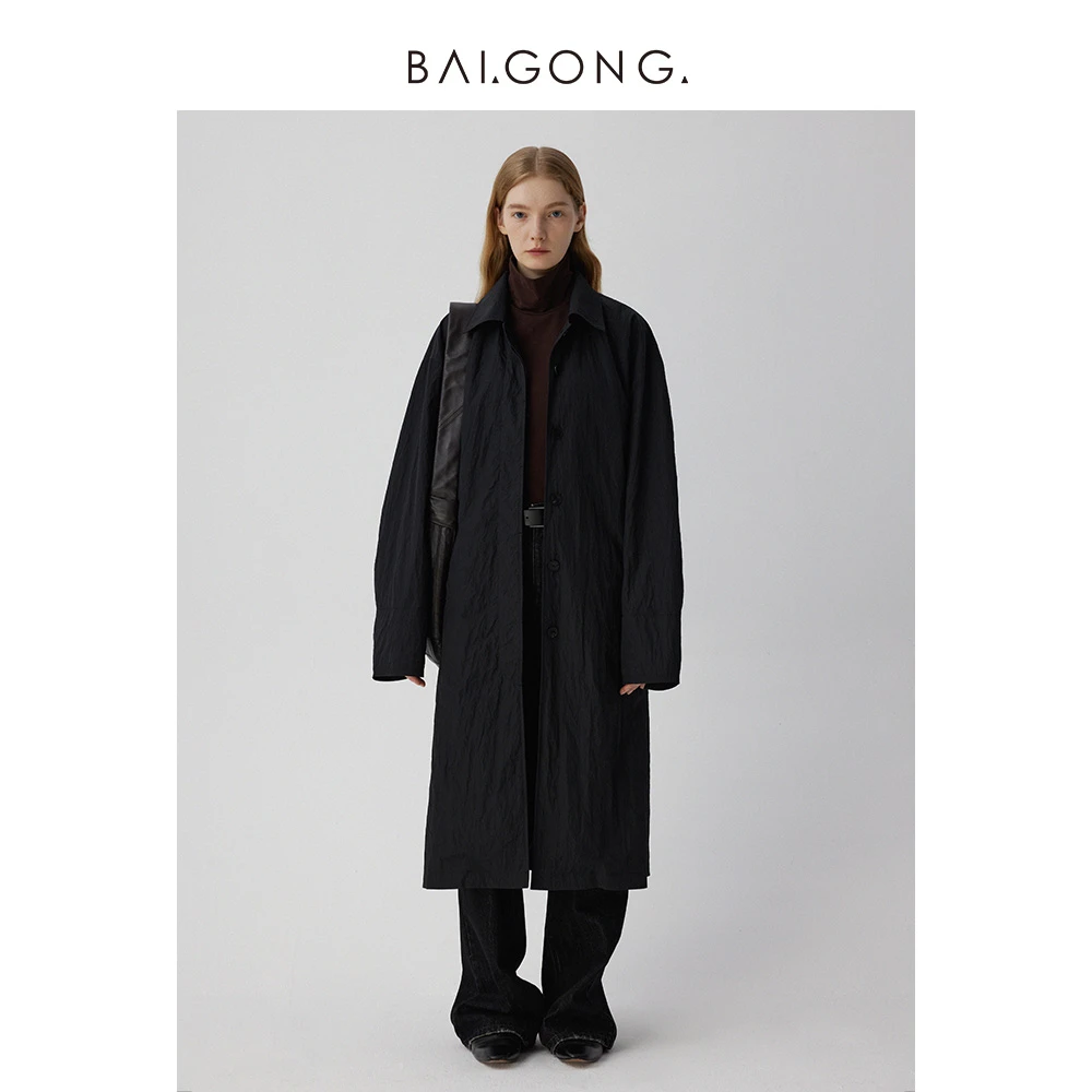 白弓BAIGONG/极简肌理纹层次感风衣外套38262X