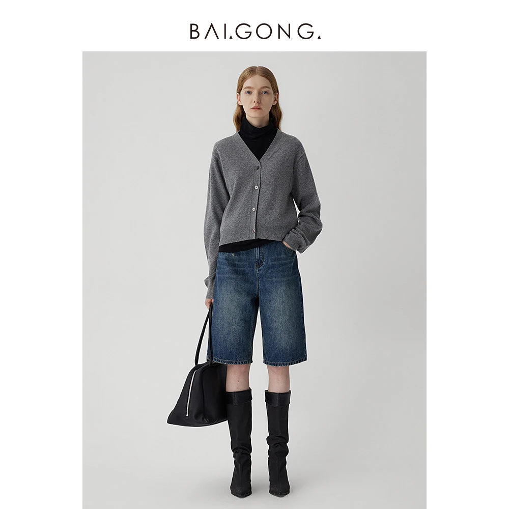 白弓BAIGONG/温婉细密羊毛针织开衫38905X