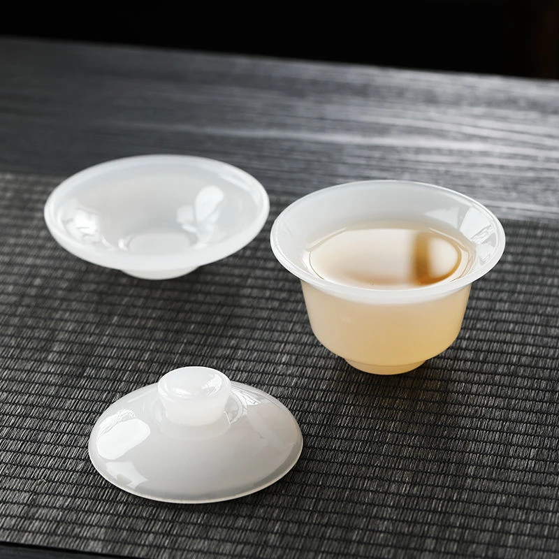 纯白玉琉璃主人杯茶具玻璃茶杯公道杯三才瓷盖碗耐热品茗茶杯茶碗