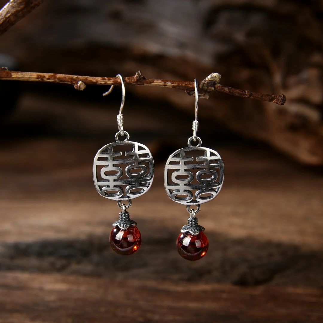 925银耳饰 (杨七七）双喜手工中国风耳环